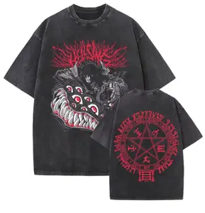 Washed Vintage Anime Hellsing Abraham Van Helsing Vampire Alucard Double Sided Print T-shirts Men's 90s Manga Oversized T Shirts