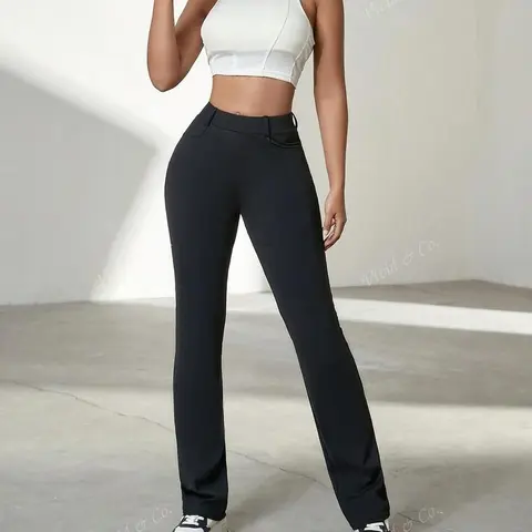 High Elasticity Slim-Fit & Pocket Design Women Commuting Trousers Daily Casual Pants Fabric Striped(gift)