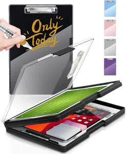 Clearview Clipboard with 2 Storage, Dry Erase 8.5x11 Heavy Duty ClipBoards - High Capacity Coaches Clip Board with Pen Holder - Side Opening Plastic  Clip Case - Black
