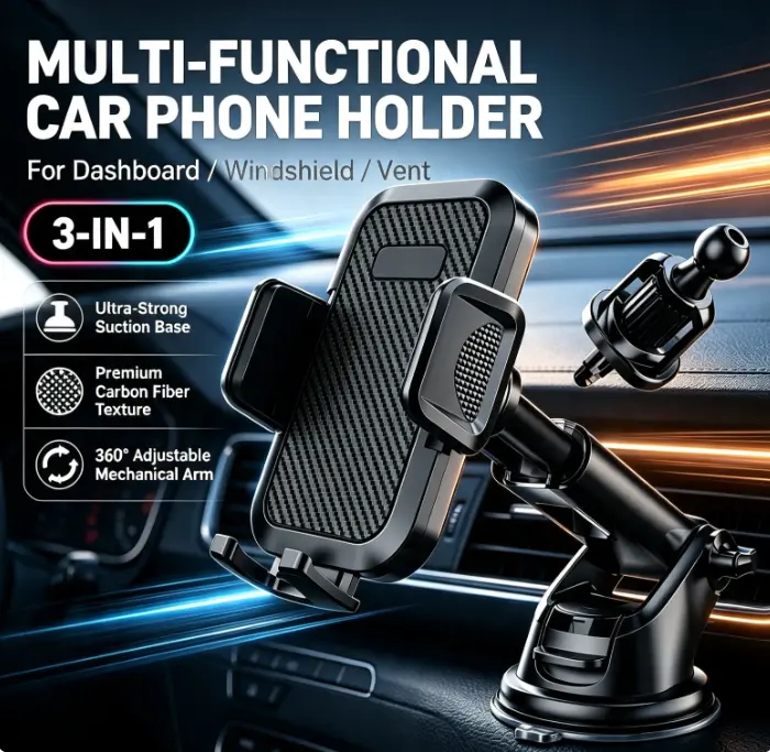 360-Degree Rotating Suction Cup Car Phone Holder, Mobile Phone Suction Cup Dashboard Navigation Holder, Universal Smart Phone Holder, Adjustable Free-Hand Phone Holder Suitable For Car Dashboard so porte para telefono auto brackets