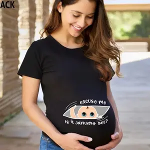 Custom Maternity Shirt "Excuse Me Is It January Yet" Black T-Shirt with Baby Girl Graphic, Baby Shower Gift, Custom Maternity Tees