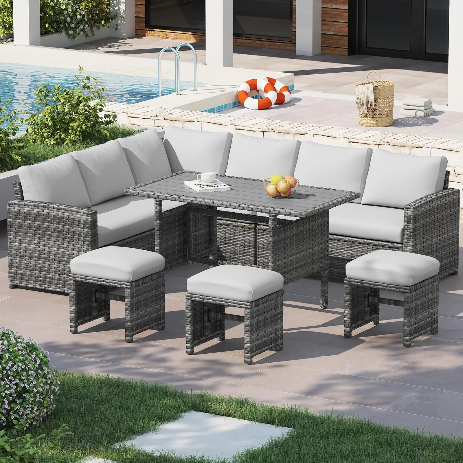 Grey Rattan&light Grey Cushion