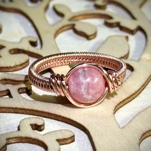 Copper and Rhodochrosite Wire Wrapped Ring
