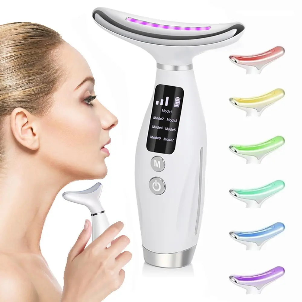 Seven Color Facial Massager with 7 LED Lights, Neck and Face Massage Device, Facial Care Instrument, Skincare Tool for Neck, Face, Legs, Ideal Gift for Women