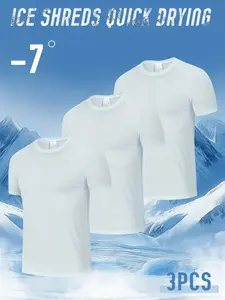3PCS Men's Ice Silky Fiber T-Shirts | Breathable, Moisture-Wicking, High-Elasticity, Loose-Fit, Quick-Summer Sports Basic Round Neck Tees