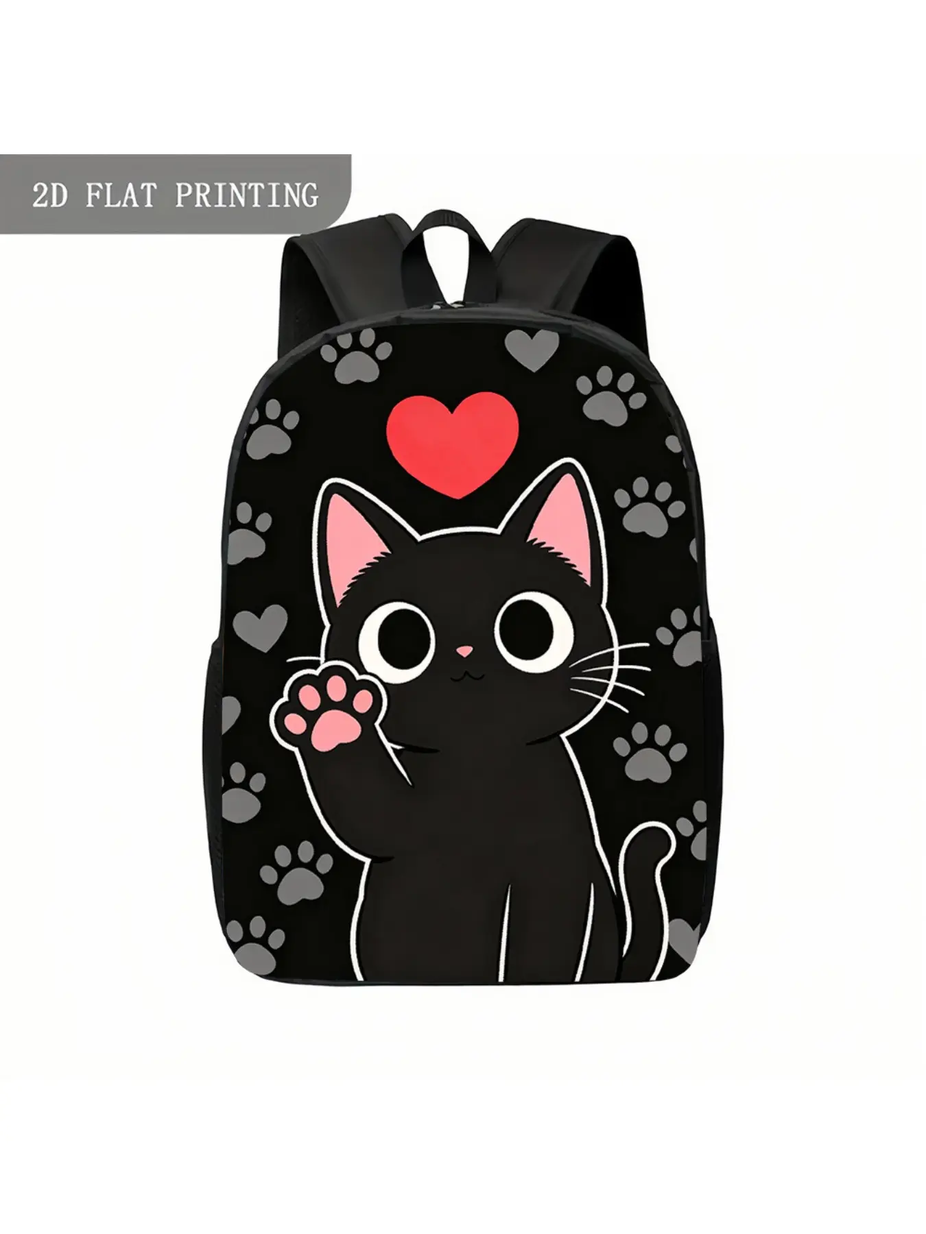 1pc Cute Black Cat with Red Heart And Paw Print Pattern Casual Style Backpack Large Suitable for Valentine'S Day And Back-To-School Gifts., for Teenager, For Teenager