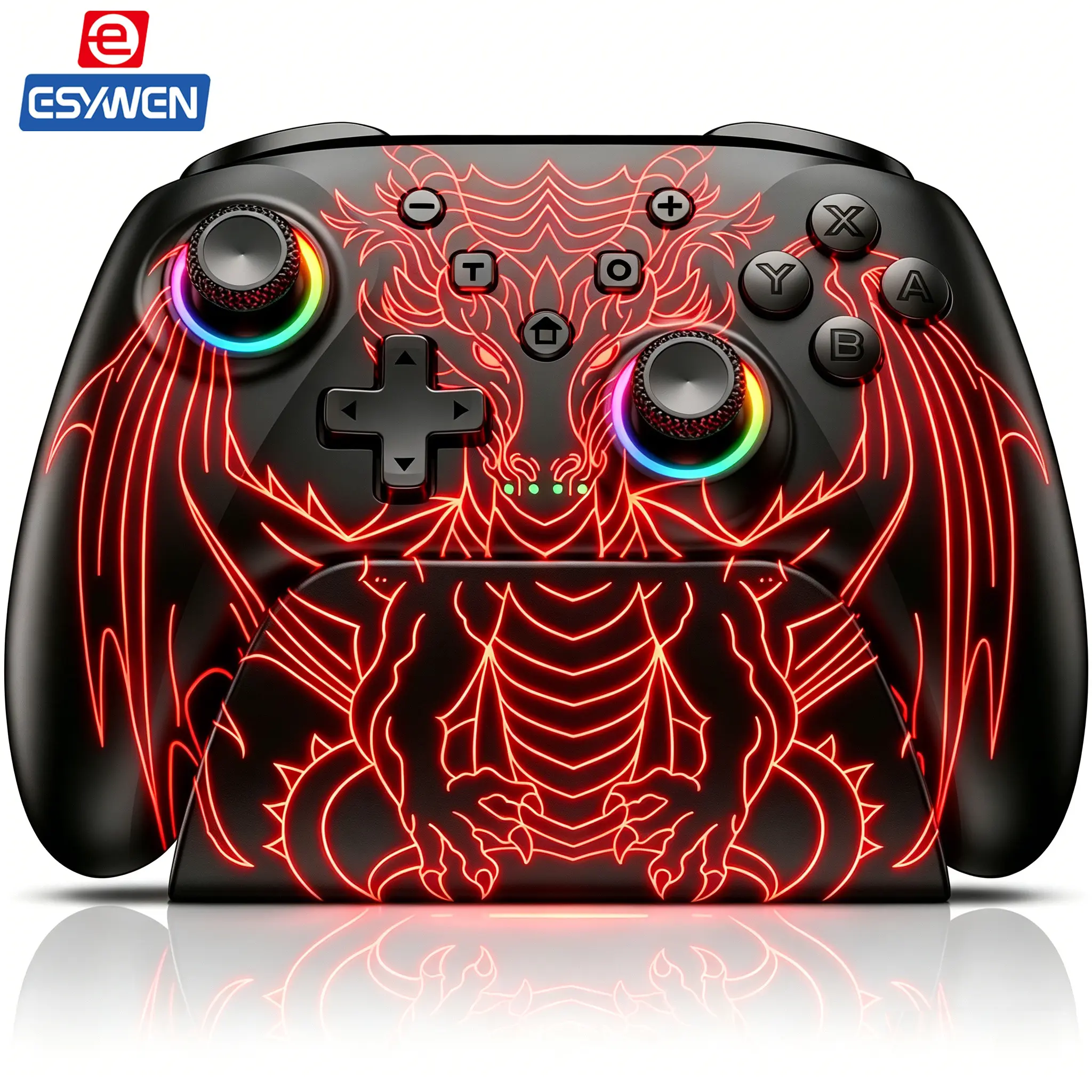 ESYWEN Wireless Gaming Controller with Charging Dock for PC| Hall Effect Joystick & 1000Hz Polling | Programmable Back Buttons, RGB, Turbo, Gyro | Compatible with Switch/Switch 2, Android, iOS