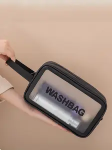 Waterproof Letter Pattern Makeup Bag, Large Capacity Travel Cosmetic Storage Bag, Portable Toiletry Bag for Women & Girls, Makeup Storage Organizer, Cosmetic Pouch