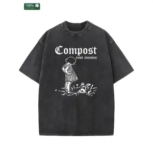 Men'S Vintage Washed T-Shirt - "Compost Your Enemies" Graphic Print |   Soft Breathable Regular Fit Crew Neck Tee, Casual Short Sleeve Top for Casual Attire, T Shirts, All-season Apparel, Retro Print Shirt, Soft Texture Shirt