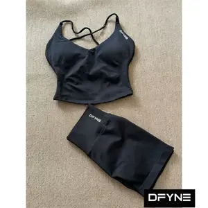 DFYNE Women’s Halter Neck Sports Bra & Shorts Set – Seamless Breathable Backless Yoga Workout Activewear