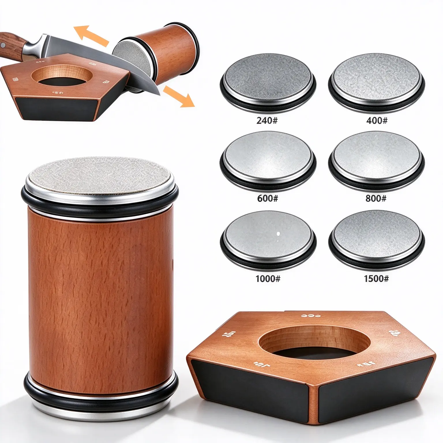 Magnetic Knife Sharpener Kit - Multi-Functional Rolling Knives Sharpener with Diamond Ceramic Blades, Magnetic Angle Guide, Kitchen Gadgets Tools for Gifting