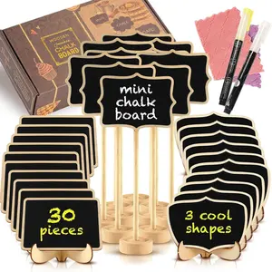 30 Pack Mini Chalkboard Signs, Small Food Labels and Name Cards with Wooden Stand for Party Buffet Table Wedding Baby Shower Mimosa Bar Charcuterie Boards Accessories, Includes 2 Pens