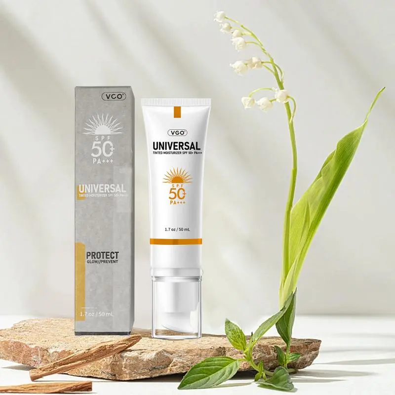 VGO Skincare Tinted Moisturizer SPF 50 PA+++, All-In-One Face care & Foundation 50ml Hydrating Moisture Care for Women, Sweat Resistant Oil Free with No White Cast, 1.76oz Moisturizing