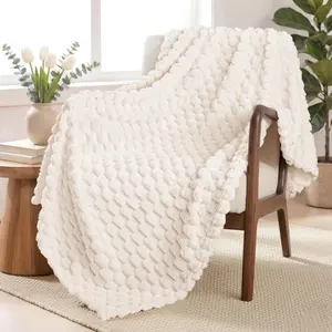 Fleece Throw Blanket for Couch, Extra Large Fuzzy Ivory Bed Blankets, Soft Cozy Plush Sofa Throws for All Seasons, 50x70 Inches