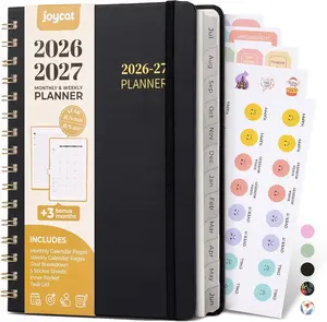 JoyCat 13-Month Academic Planner 2026-2027, June 2026 - June 2027, A5 Weekly & Monthly Planner, Hardcover Agenda with Tabs, 5 Sticker Sheets, Elastic Closure & Pocket for Teachers & Students, 6.3" x 8.5", Black
