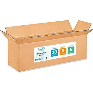 Long Shipping & Moving Boxes 20x6x6 inches (10-Pack) - Extra Strength 200 lb vs Regular - Corrugated Strong Boxes for Packaging Moving - Packing Box for Moving - Cardboard Box by IDL Packaging