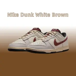 Nike Dunk Leather Cushioning Low Top Skateboard Shoes Men's White Brown Classic Sneakers-IM6670-202