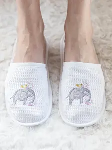 Slippers, Waffle Weave, Embroidered