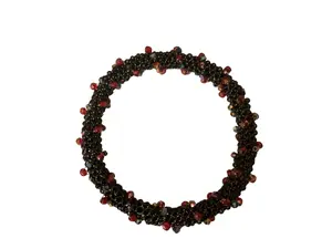 Peyote Stitch Black Beaded Bracelet with Red Crystals Handwoven Seed Bead Jewelry Artisan Statement Piece for Adults One Size Fits All Lightweight Comfortable Unique Wearable Artwork
