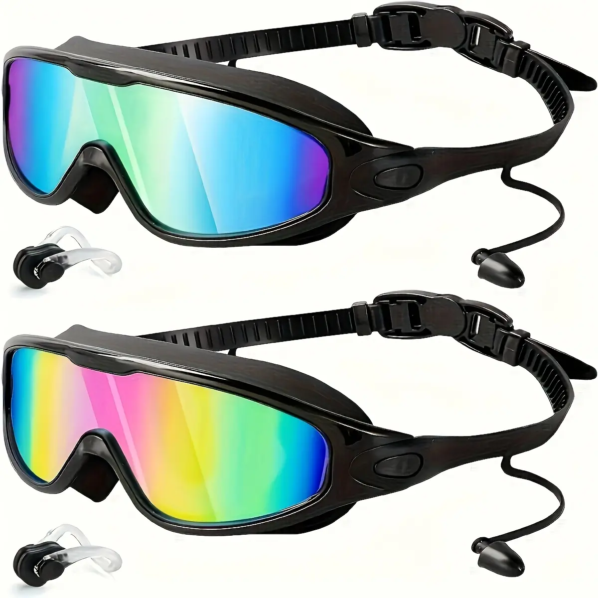 2Pack Adult Swim Goggles, Wide View UV400 Anti-Fog Leakproof Swimming Glasses with Nose Clips, Unisex for Outdoor Water Sports Swimminggoggles Swimmingglasses ,summervibes outdoorfun leak waterproof uv