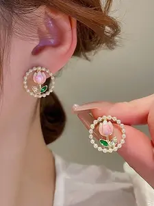 [Tulip earrings] Tulip Flower Stud Earrings,Stylish Flower Earrings That Are Perfect for Any Occasion, Woman Jewery, Girlfriend Gifts, Jewelry Gift, Birthday Gifts, For Teenager, Fashion Accessory for All Occasions