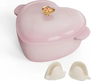 ROVSUN Enameled Cast Iron Heart Shaped Dutch Oven Pot with Lid, 4QT Pink Dutch Oven for Cooking, Stews and Bread Baking, Works on All Stovetops, 572℉ Oven Safe, Cute Kitchen Decor for Valentines
