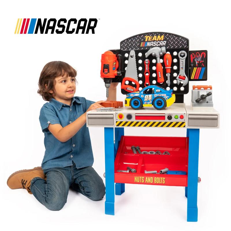 Marvel Spider-Man | Spidey and His Amazing Friends | Team Nascar | Transformers Pit Stop Tool Bench Playset - Pretend Play & Real Tool Fun for Kids Age 4+; Official Licensed