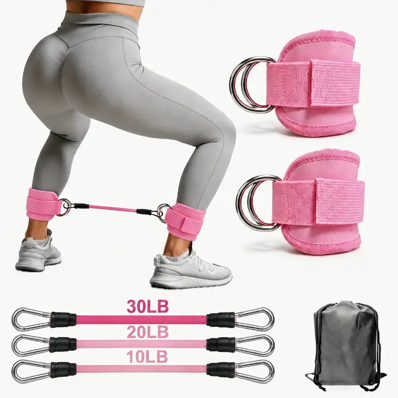 Ankle Resistance Bands, 5-Pack Pink Ankle Strap Set for Leg and Glute Training – TPE Material Bands for Women Men, with Padded Comfort Cuffs, Ideal for Home Workouts, Exercise Equipment, Yoga Gym Fitness, Adjustable gluteus