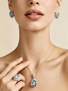 3-Piece Set Light Crystal Blue Natural Quartz Jewelry for Women, Elegant Accessories, Perfect Gift Idea, Enhance Your Style