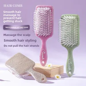 Square air cushion comb with totem print, scalp massage comb, airbag comb for voluminous styling, tangle-free hair comb, massage comb, smoothing comb, curling comb for women's long hair, scalp meridian air cushion comb