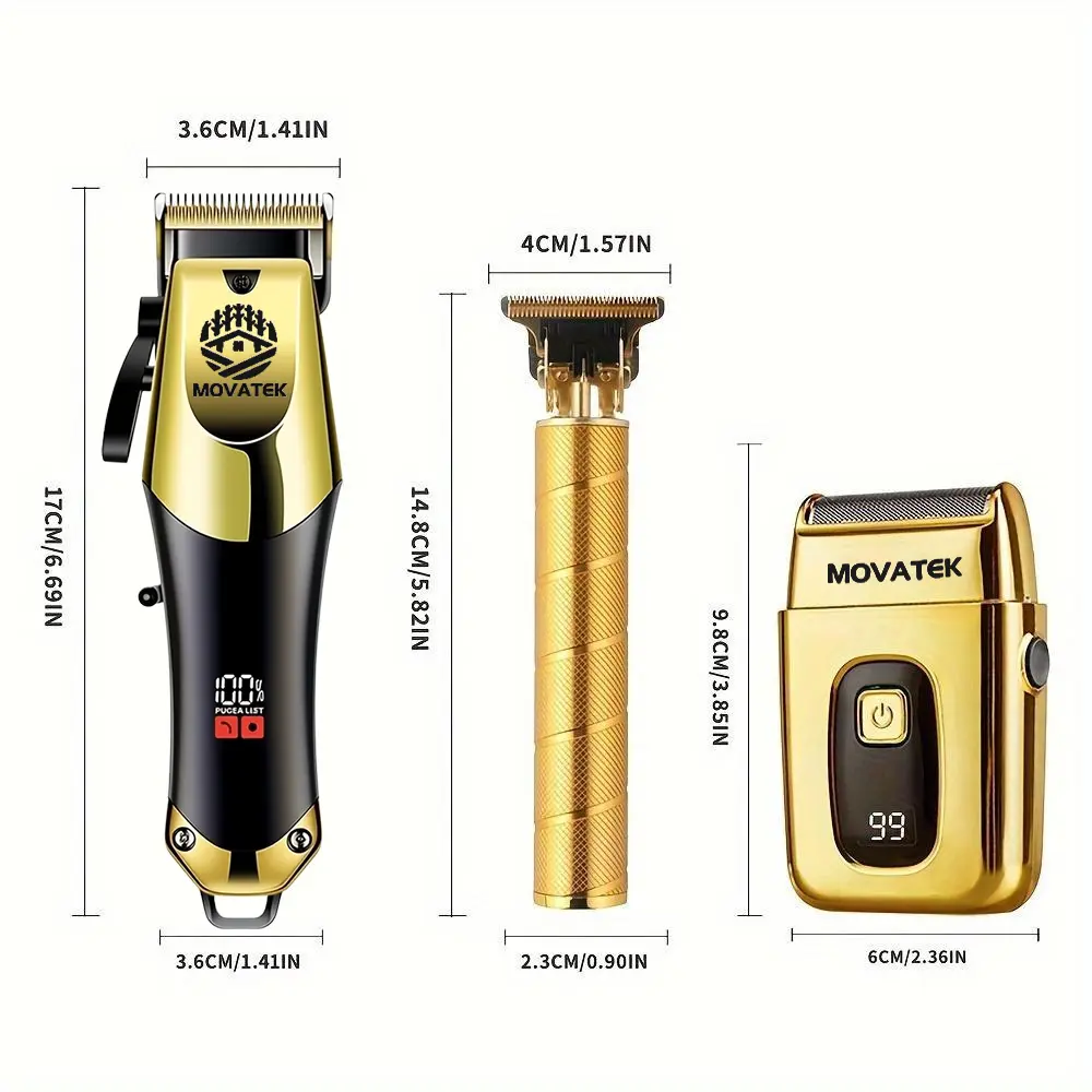 3-Piece Professional Blonde Hair Clipper & Trimmer Kit for Men - USB-Rechargeable Barber Set Featuring LCD Display, Adjustable Blade Hair Clippers, and Professional Men's Trimmer