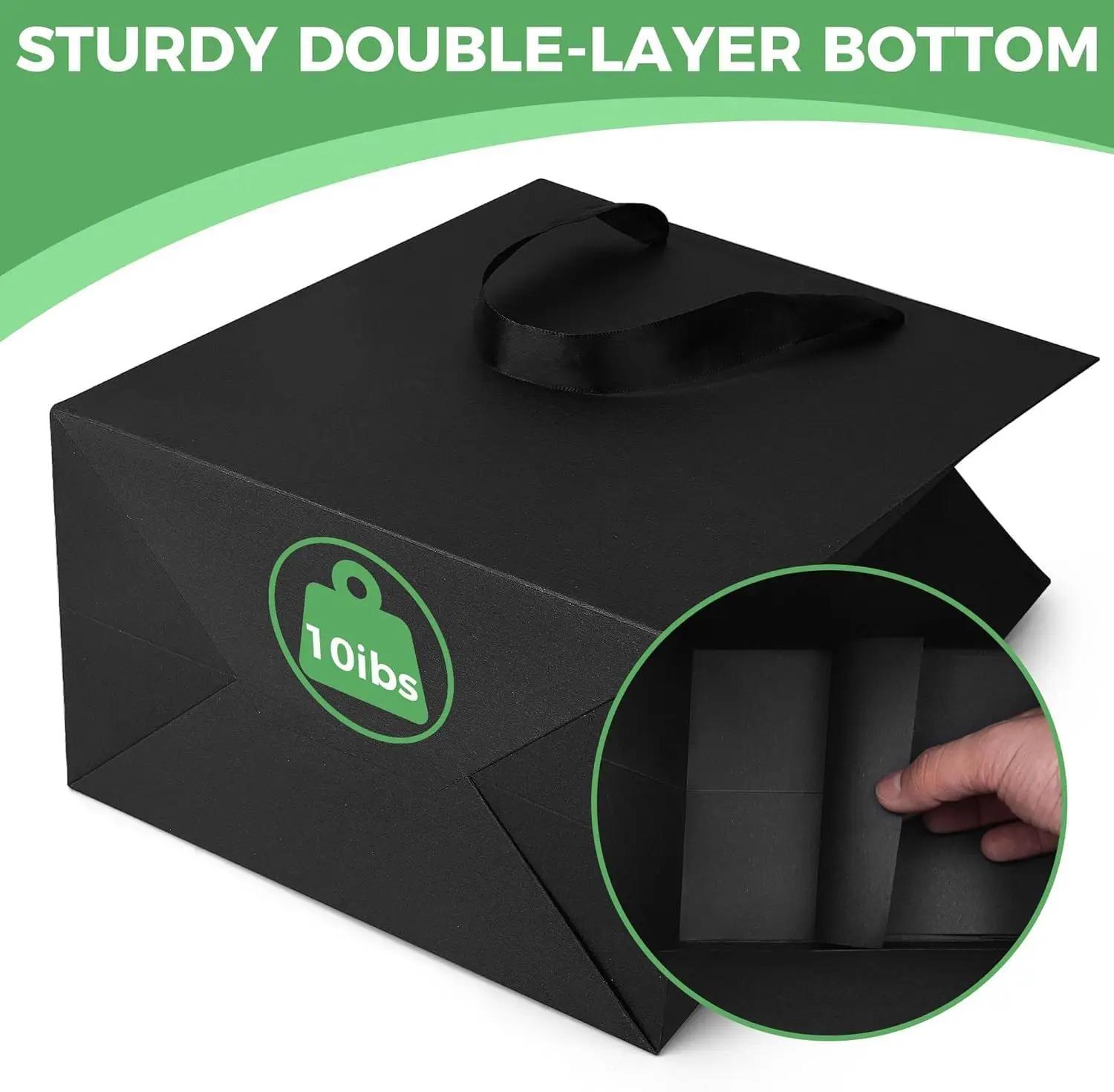 Black Shopping Bags With Handles 50 Pack Medium Paper Bags for Party Shopping Wedding Birthday Graduation Fathers Day