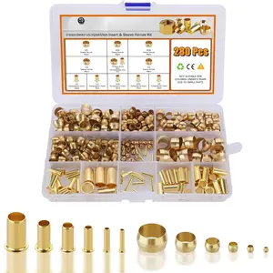 280 count Compression Fittings Assortment kit - 6 Sizes (1/4", 3/8", 5/16", 1/2", 3/16",1/8") of Brass Compression Sleeve Ferrule & Insert, Connect for Air, Water, , Oil and Inert