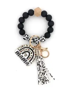 Boho Style Tassel Design Beaded Bracelet Keychain, Trendy Elegant Leopard Graphic Key Holder & Key Fob for Car Key, Keychain Charm, Chic Accessories As Exquisite Gift, Keychain Jewelry