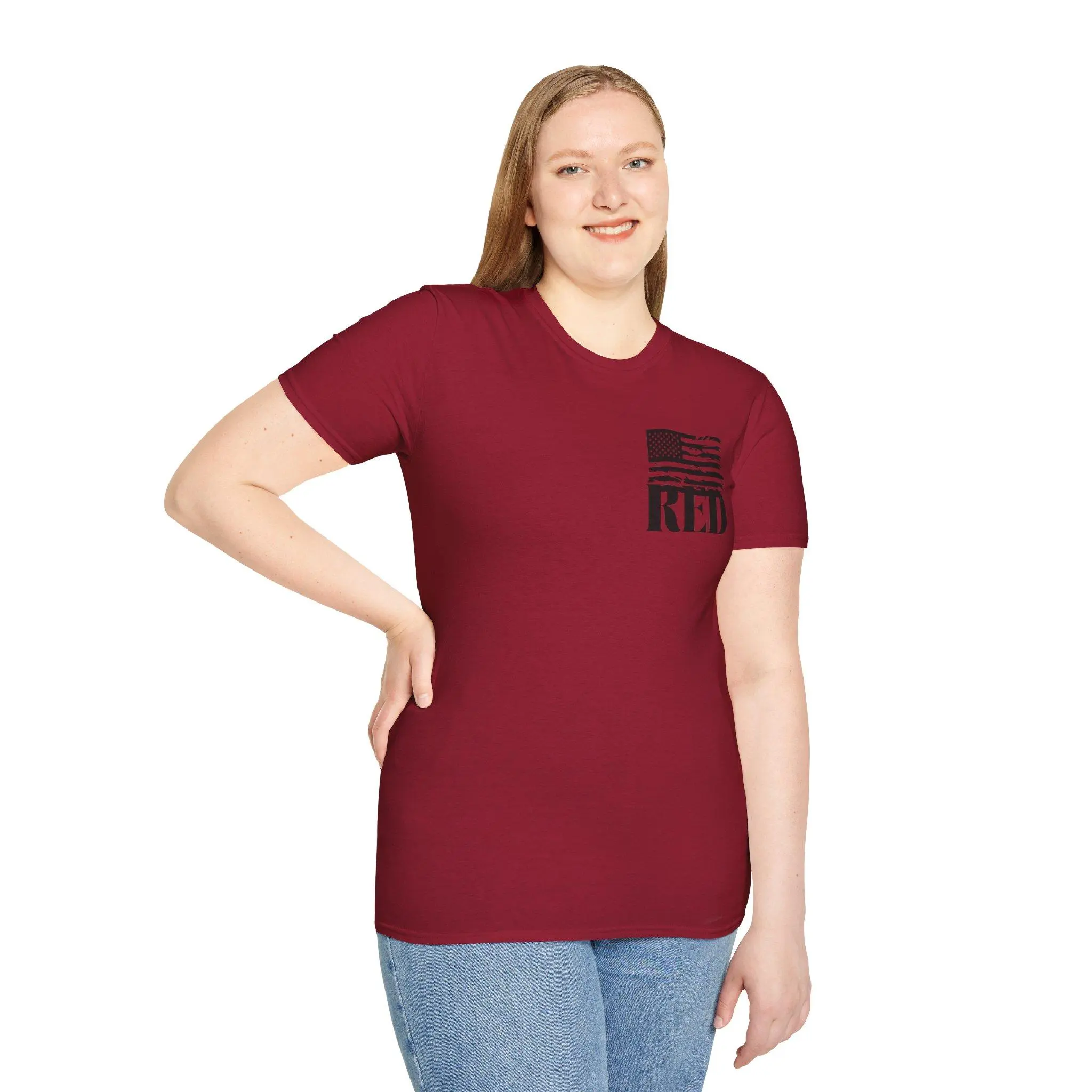 Red Friday Flag T-Shirt | Distressed American Flag, RED text