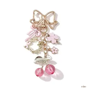 Cute Y2K 2000s Alloy Key Ring Bag Charm, Chain Pendant Decorated With Flower Bow & Heart Charms, Trendy Daily Accessory For Women’s Handbags & Keys, Sweet Nostalgic Fashion Ornament Perfect As Delicate Gift For Ladies