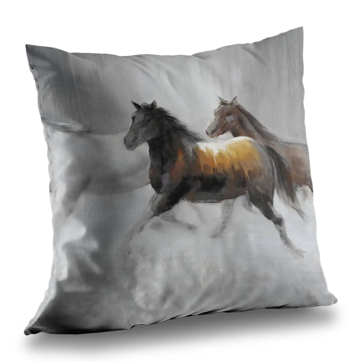 360 Stand 14x14 in. Wild Horses Brown Throw Pillow Insert, Contemporary Home Decor, Poly Twill Fabric, Hidden Zipper, Easy to Clean, 14-Inch Standard Pillows, Animal-Inspired Standard Pillows