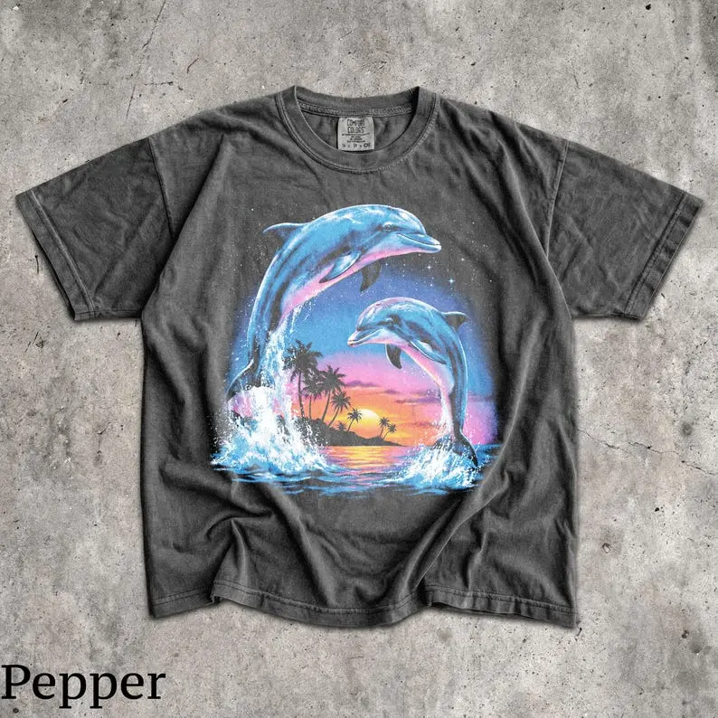 Comfort Colors 90s Dolphins TShirt, Men & Women's Unisex Graphic Tee, Vintage Sea Animals Shirt, Retro Aesthetic Shirt, Cute Nostalgia Tee