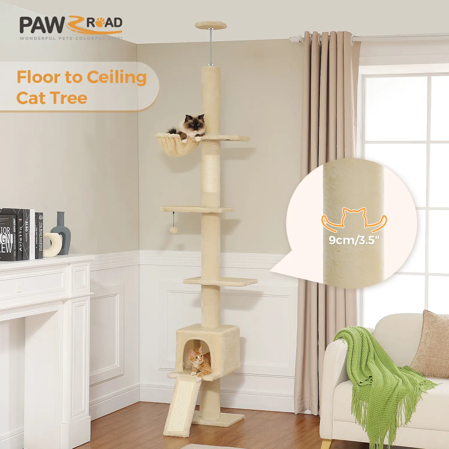 PAWZ Road Flower Cat Tree Floor to Ceiling Tall Cat Tower, Adjustable Height (83~108 inches) 5 Tiers Cat Climbing Tree for Indoor Cats with Cat Condo, Cat Scratching Post and Cat Ladder#DealsForYouDays