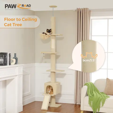 PAWZ Road Durable Floor-to-Ceiling Cat Tree - 83-108in Adjustable Height, 5-Tier Climb & Rest Structure with Condo, Scratching Post, Ladder, 15.8"l x 9.5"w x 97.6"h, No-Drilling, 35lb Capacity#DealsForYouDays