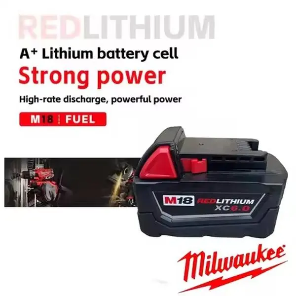 Milwaukee M18 Redlithium High Output Xc6.0 6000Mah Lithium Ion Battery Pack Model 48-11-1865 18V 6Ah 50% Extra Peak Power Cool-Cycle  Dissipation 3 LedGauge Redlink Plus Full System Intelligent Protection Oil Solvent Shock Resistant  lithium-ion