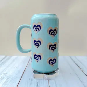 Light Blue Heart Tumbler Ceramic Mug TikTok