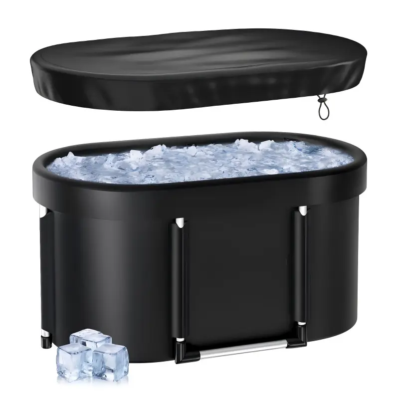 XL 129 Gal Oval Ice Bath Tub - Polyester-Nylon Multiple Layered Portable Outdoor Cold Plunge Soaking Tub for Athletes' Recovery, Oval Tub, Multiple Layers