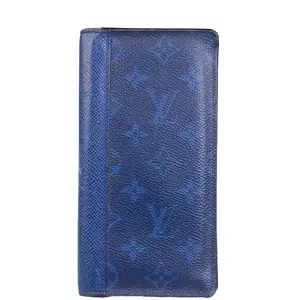 Pre-owned Louis Vuitton Canvas Small Leather Goods Blue Taigarama Brazza Wallet L26040391