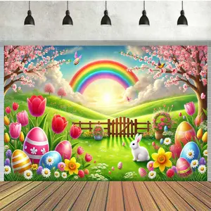 2D Flat, 2D Flat Banner, 1pc Spring Easter Scene 7x5 Feet Backdrop - Suitable for Birthday Party Decorations and Photo Shoots, No Power Required, Banner Supplies, Outdoor Celebrations, 2D Flat