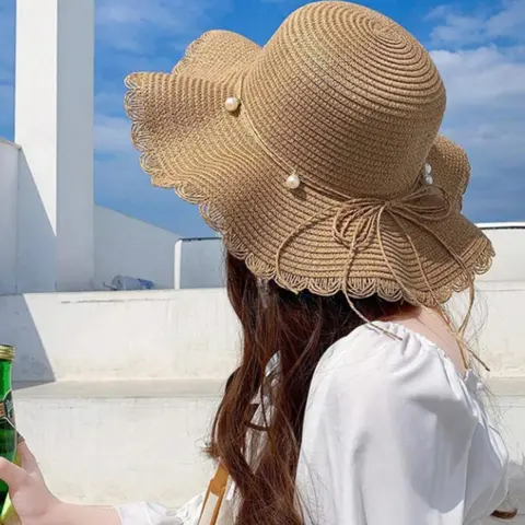 Women's Straw Casual Summer Hat, Foldable Sun Protection Solid Color Hat, Wide Brimmed Hat with Uv Protection, Boho Style Straw Vintage Fashion Hat for Beach Vacation, Outdoor Hat, Sombrero Panama, Beach Hats