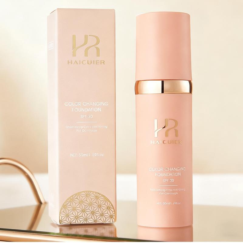 Color‑changing sunscreen foundation; matte, waterproof finish; lightweight, smooth texture; buildable coverage for contouring and concealing imperfections; warm‑toned color‑changing foundation that brightens the complexion; long‑lasting wear; can cover da