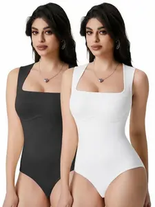 Women’s Shapewear Bodysuit, basic tummy-control square-neck sleeveless fit, suitable for everyday casual wear, sports, vacations, and holiday gifts.