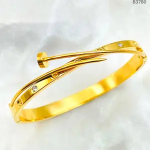 Creative Nail Bangle Intertwined Lines Stainless Steel Zircon Bangle for Women Hammer Nail Cuff Bangle Trendy All-match & Exquisite Jewelry as Gift, Bangle Bracelet for Women, Fashionable Bangles