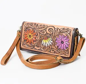 Hand-Tooled Leather Organiser Purse - Western Floral Scroll